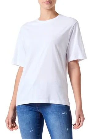SELECTED Damska koszulka Slfvilja Ss Printed Tee W Noos, Jasny biały/nadruk: różowy, M