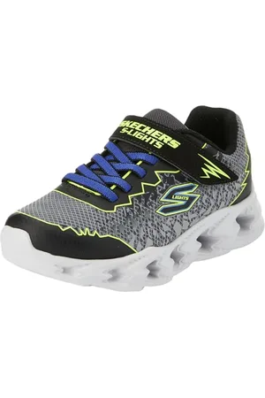 Skechers Chłopięce trampki, czarne syntetyczne/żółte i niebieskie wykończenie, 45 EU, , 28 EU