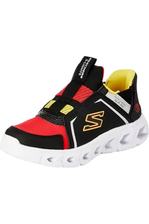 Skechers Sneakersy dla chłopców, czarne syntetyczne/tekstylne/czerwone, żółte i Si, rozmiar 37, , 4 UK