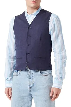 JACK & JONES Jack&JONES Męska kamizelka garniturowa JPRRIVIERA Linen Waistcoat granatowa, dopasowanie: Slim Fit, 54, , 54