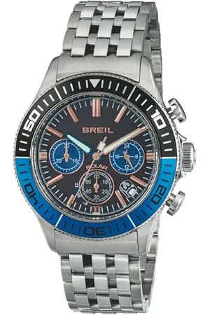 Breil Zegarek na rękę Mann Manta 1970 Quadrante czarny e pasek do zegarka ze stali czarno-niebieski, mechanizm Chrono SOLAR
