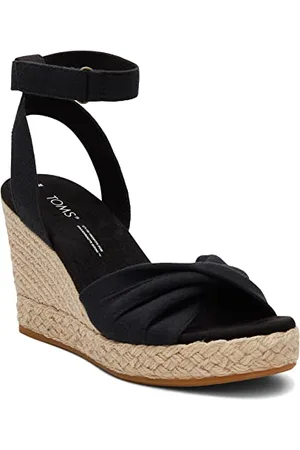 TOMS Damskie sandały Marisela na koturnie, czarne, kręcone, 40 EU, Czarna tkana, 41 EU