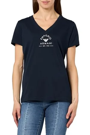 Emporio Armani Damska koszulka z logo Iconic Stretch Cotton Loungewear, morski, S