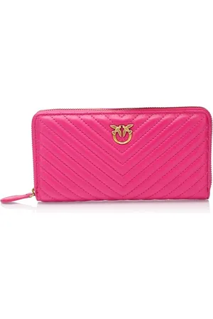 Pinko Ryder Zip Around Sheep Frędzle Chevron, Akcesoria Podróżne-Portfele damskie, N17Q_Pink Antique Gold, 20, N17q_pink -antique Gold, 20