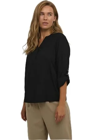Kaffe Damska bluzka z długim rękawem V-Notch Henley Neck Regular Fit Hip Length Damska, , 38