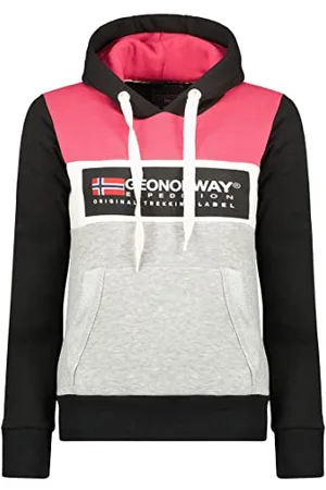 Geographical Norway Golem Lady - Damska bluza z kapturem z kieszeniami kangurka - Bluza damska na co dzień sweter z długim rękawem ciepły, , L