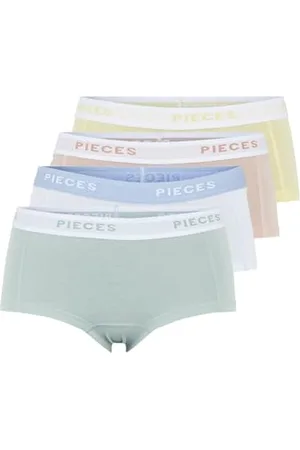 Pieces® Bokserki damskie PCLOGO Lady 4-pak, Jadeit/Szczegóły: 4 sztuki W Jade Ghaz Misr Bwhi, L