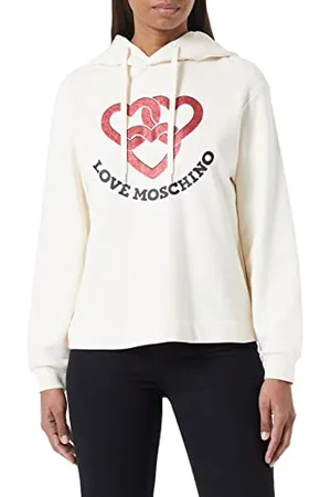 Moschino Bluza z kapturem o prostym kroju z nadrukiem serc Koszulka damska, , 40