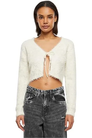 Urban classics Damski kardigan damski Tied Cropped Feather Cardigan biały L, , L