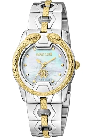 Roberto Cavalli By Franck Muller Damski analogowy zegarek kwarcowy z paskiem ze stali nierdzewnej RV1L168M0051, , moda