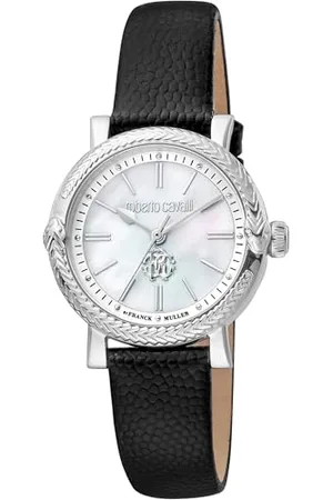 Roberto Cavalli By Franck Muller Damski analogowy zegarek kwarcowy ze skórzanym paskiem RV1L193L0011, , moda