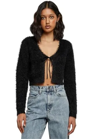 Urban classics Damski kardigan damski Tied Cropped Feather Cardigan Black XXL, , XXL