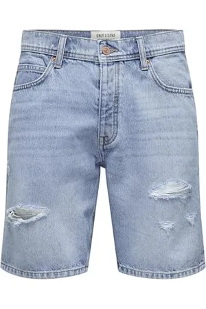 Only & Sons ONLY&SONS Men Shorts Denim Midi Bermuda Mid Waist Pants Cotton Five-Poket Trousers, Colours: , Size:M