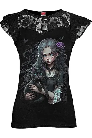 Spiral Goth Familiar - Koronkowy Warstwowy Top Z Rękawem , , S