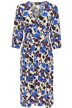 Soaked in Luxury In Luxury Damska sukienka 3/4 Sleeves Below Knee Długość Tying Belt V-Neck, , M