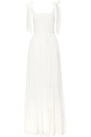 Swing Biała długa sukienka maxi Dreamy z kokardkami na ramiączkach | rozmiar M/L, , L