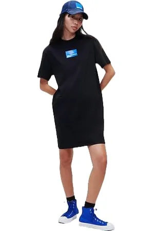 Karl Lagerfeld REGULAR FIT T-SUKIENKA Z KRÓTKIM RĘKAWEM, CZARNA, XS