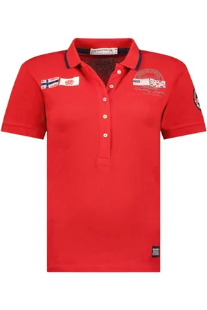 Geographical Norway Karma Lady Polo Damskie Klasyczne - Bawełniane koszulki polo z krótkim rękawem z dekoltem na guziki - Casual Shirt Topy Regular Classic - Wiosna Lato (Czerwony L), , L