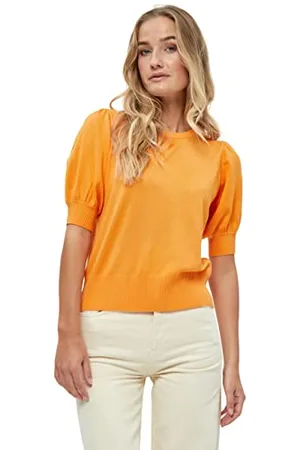 Minus Damski sweter z dzianiny Liva Puff Half Sleeve | Pomarańczowy UK | Jesienne swetry damskie | Rozmiar XXL T-shirt, 6070 skórka pomarańczy, XXL