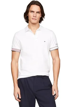 Tommy Hilfiger Męska flaga mankietowa wąska koszulka polo S/S, biała, S, , S