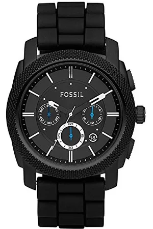 Fossil Horloge voor heren Machine, kwarts chronograaf uurwerk, 45mm zwarte roestvrij stalen kast met een siliconen horlogeband, FS4487