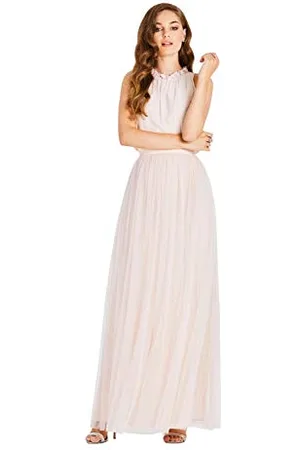 Little Mistress Damska sukienka maxi Samantha Nude z falbanką, , 34