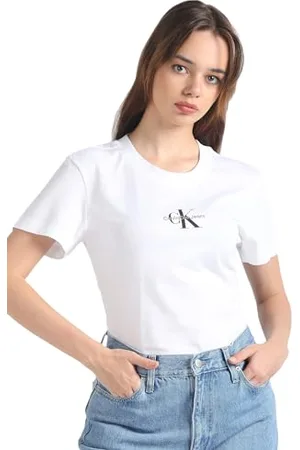 Calvin Klein Jeans Damska koszulka Monologo Slim S/S z dzianiny, , XS