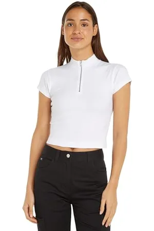 Calvin Klein Jeans Damska bluzka z zamkiem do połowy z prążkowanym ściągaczem Inne topy, , XL, , XL