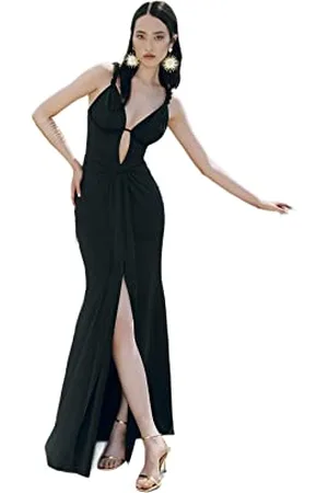 Trendyol FeMan Shift Regular Fit dzianinowa suknia wieczorowa, czarna, 40, , 38