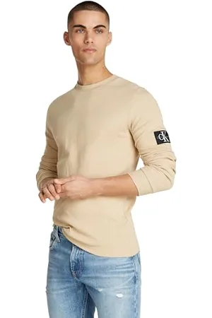 Calvin Klein Jeans Męska koszulka z długim rękawem z odznaką waflową, , XXL