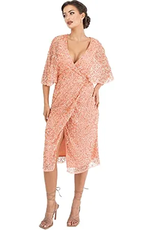 Maya Deluxe Damska sukienka Midi Ladies Sequin Embellished Cape Sleeve Wrap Dress for Wedding Guest Bridesmaid Cocktail Prom Evening sukienka, , 34