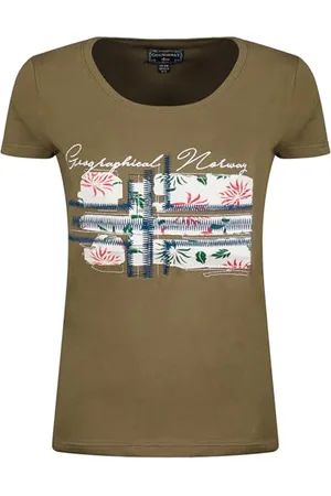 Geographical Norway Jepson Lady V-Neck T Shirt Moda damska - Modna koszulka o regularnym kroju - Markowe ubrania z krótkim rękawem - Wiosna Lato Jesień Zima ( XL), , XL