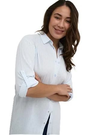 Kaffe Koszula damska Sukienka Mid-Thigh Długość Button Up Długie rękawy Relaks Fit Kobiety, Windsurfer/pasek chalk, 42