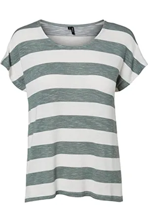 VERO MODA Damska bluzka z krótkimi rękawami w paski, /Stripes:śnieżnobiały, XS