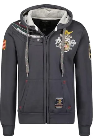 Geographical Norway Faero Męska bluza z kapturem z kieszenią kangurka - Bluza z logo bluza z kapturem z kapturem ciepły długi rękaw - męska wiosna lato jesień zima (ciemnoszara_ciemna S), , S