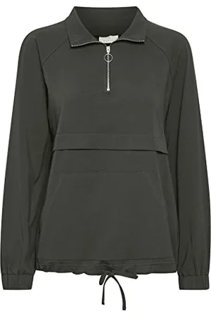 Kaffe Damska bluza sweter z pół-suwakiem z przodu kieszenią ściąganą talią, Grape Leaf