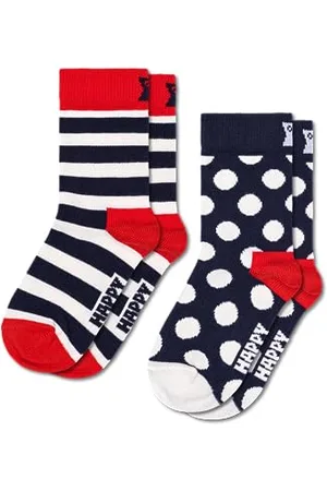 Happy Socks Stripe & Dot, kolorowe i zabawne, Skarpety dla dzieci, Niebieski-Czerwony-Biały 2 pary (2-3Y)