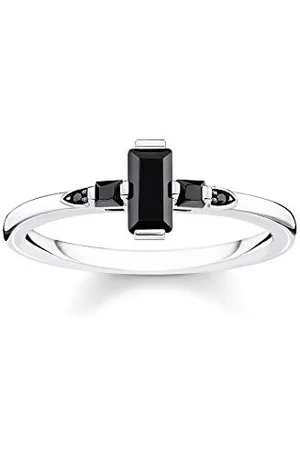 Thomas Sabo Damski pierścionek kamień szlif bagietek 925 srebro szterlingowe poczerniane TR2266-643-11, 52 cm, cyrkonia sześcienna