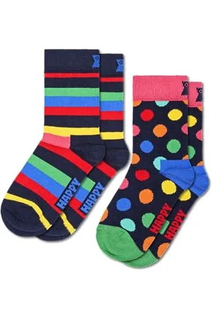 Happy Socks Stripe, kolorowe i zabawne, Skarpety dla dzieci, Niebieski-Zielony-Pomarańczowy-Czerwony-Żółty 2 pary (2-3Y)