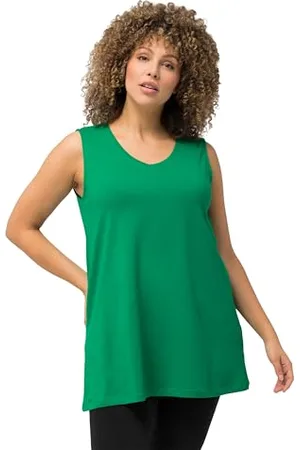 Ulla Popken Damski top Basic V-Neck A-Line Top, szmaragdowa zieleń, regularny, , 58-60