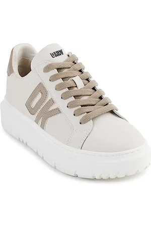 DKNY Damskie buty sportowe Marian Lace Up Leather Sneaker, Pebble/Toffee, 38,5 EU, , 38.5 EU