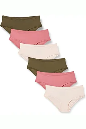 Amazon Bielizna damska hipsterska (dostępna w dużych rozmiarach), 6 sztuk, różowy/ciemnozielony khaki/fiołkowy, S