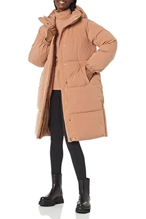 Amazon Damska długa kurtka puchowa oversize (dostępna w dużych rozmiarach), jasnobrązowa, S