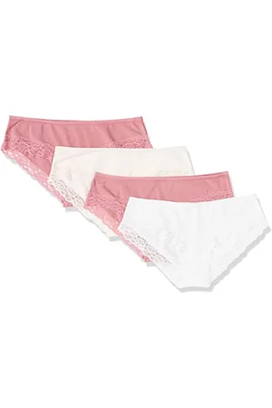 Amazon Damska bielizna hipsterska z bawełny i koronki, 4 sztuki, , XL