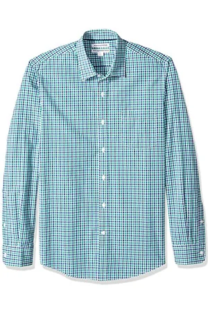 Amazon Męska koszula z długim rękawem, slim fit, niebiesko-zielona krata, rozmiar M