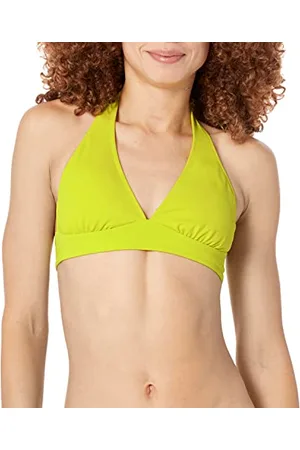 Amazon Damski top bikini wiązany na ramiączkach z wiązaniem na ramiączkach (dostępny w dużych rozmiarach), limonkowy zielony, M