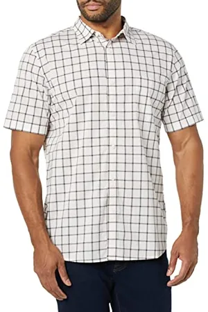 Amazon Męska koszula z krótkim rękawem z popeliny slim fit, różowo-biała krata, XL