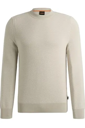 HUGO BOSS Kapoksi męski sweter z mieszanki bawełny o dwukolorowej strukturze, , L