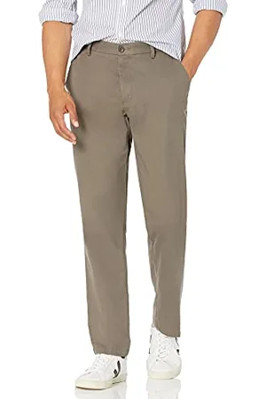 Amazon Męskie spodnie chinosy o prostym kroju, odporne na zagniecenia, z płaskim przodem, kolor taupe, 29W / 34L