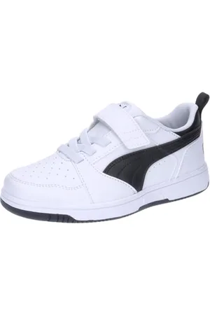 PUMA Rebound V6 Lo AC+ PS, Trampki Unisex-dla dzieci i chłopców, White Black Black, 21 EU
